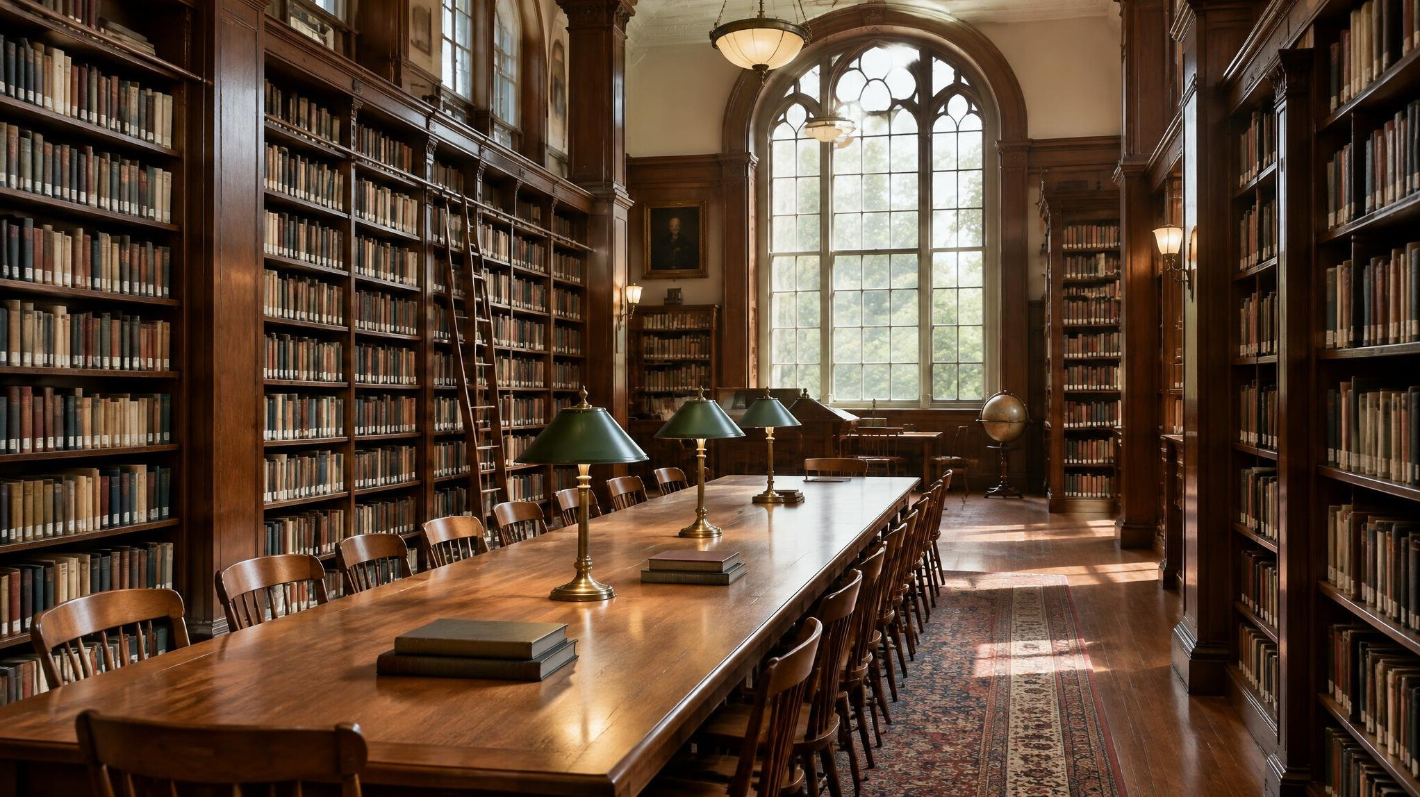 Quiet library interior with tall shelves