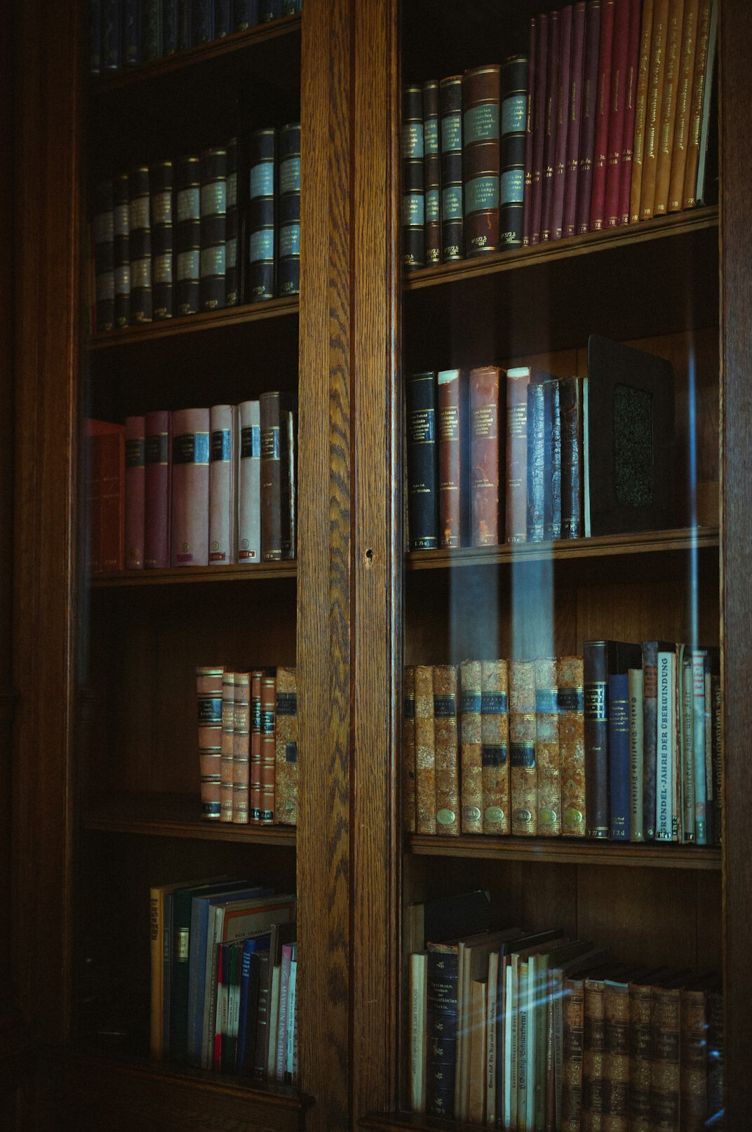 Rows of old books on a shelf
